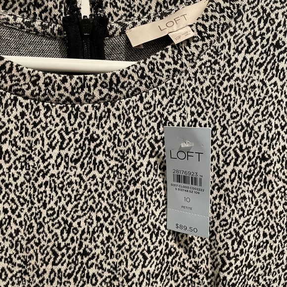 NWT LOFT Leopard Jacquard Midi Dress with slit Size 10 Petite Black White - Picture 8 of 15